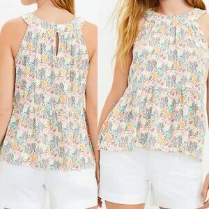 ANN TAYLOR LOFT Paradise Peplum Halter Top White Green Floral Leaf Leaves Tank S